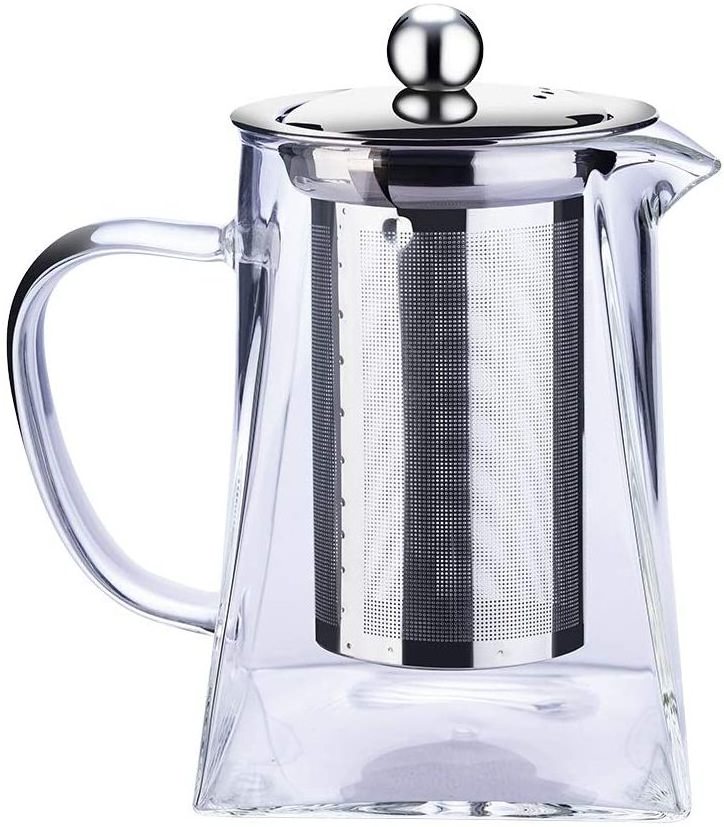 Clear Glass Teapot with Infuser Tea Strainer Pot Stainless Steel in Square Shape Tea Pot with Infusers for Loose Tea and Coffee