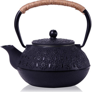 Cast Iron Teapot, Enamel Craft Japanese Cast Iron Tea Kettle with Stainless Steel Infuser Strainer, Enamel-Coated Interior