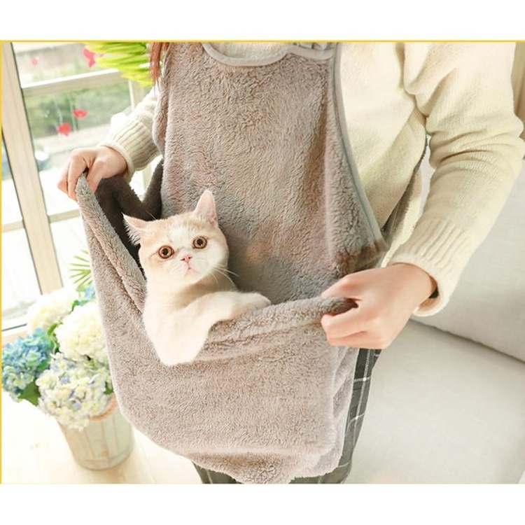 Cat Sleeping Bag Holding Apron Pet Carrier Kangaroo Bag for Kitty  Fleece Puppies Small Pets Holder Pouch With Ball