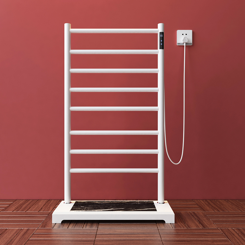 Black Or White Vertical Towel Rack Holder Led Touch Screen Control Timer Electric Heated Towel Rack On The Floor