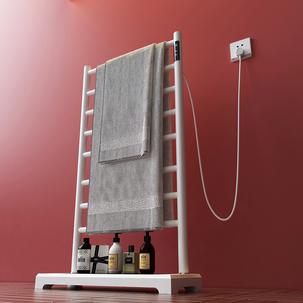 Black Or White Vertical Towel Rack Holder Led Touch Screen Control Timer Electric Heated Towel Rack On The Floor