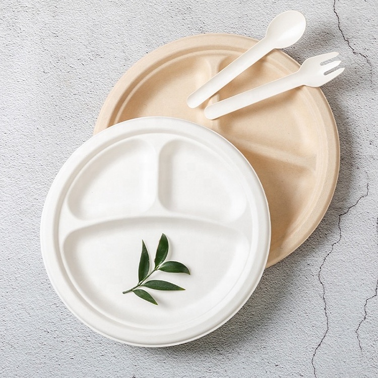 Food grade wholesale custom pulp paper white natural color compostable biodegradable disposable plates bowls