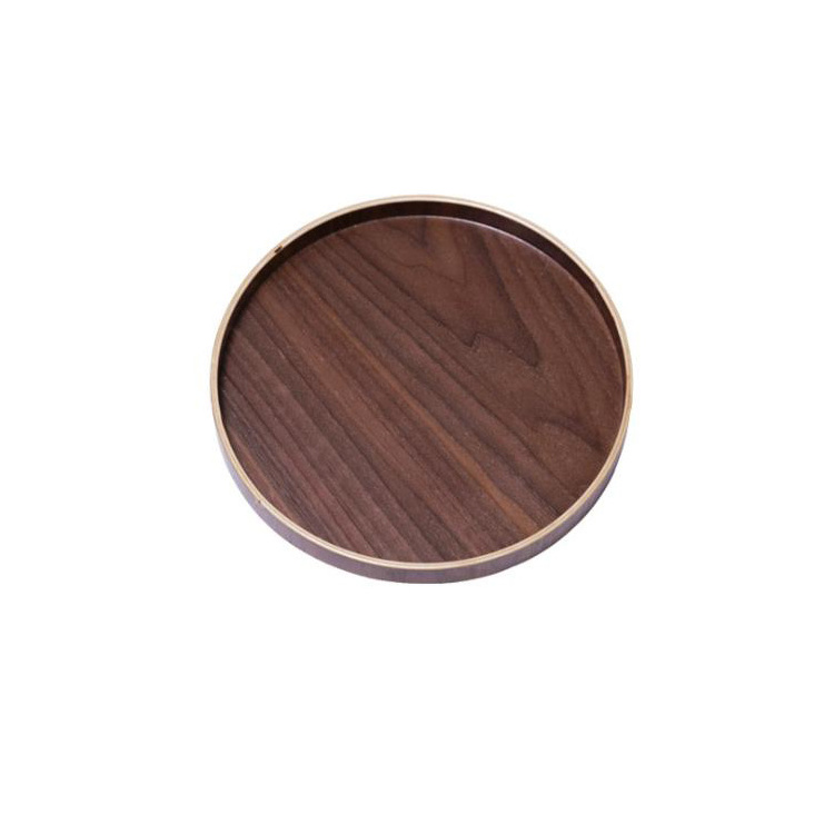 Wooden tray high quality natural round shape black walnut wood serving tray for hotel