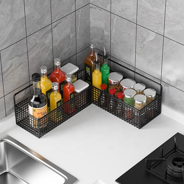 Kitchen shelf with hooks wall mount storage mesh bin rack metal hanging wire basket for storage