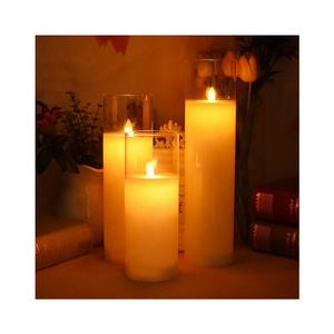 Flameless pillar candle in glass jar wedding home decoration white glass led pillar candles