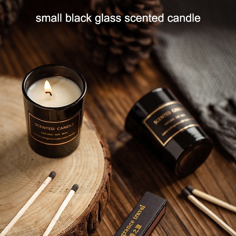 New Small Black Glass Strong Scented Candles Creative No Logo Stress Relief Candles for Gifts Meditation and Holiday Use