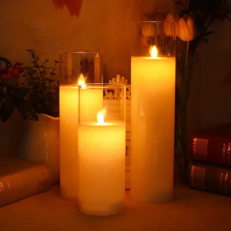 Flameless pillar candle in glass jar wedding home decoration white glass led pillar candles