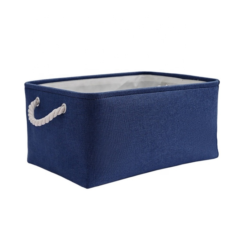 Folding portable fabric storage bins with handles organizing foldable storage baskets for shelves