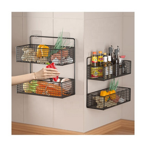 Kitchen shelf with hooks wall mount storage mesh bin rack metal hanging wire basket for storage