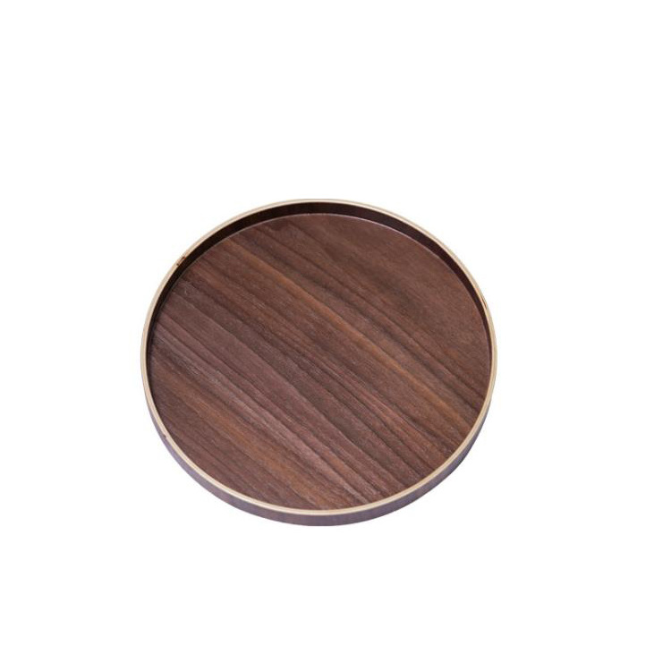 Wooden tray high quality natural round shape black walnut wood serving tray for hotel