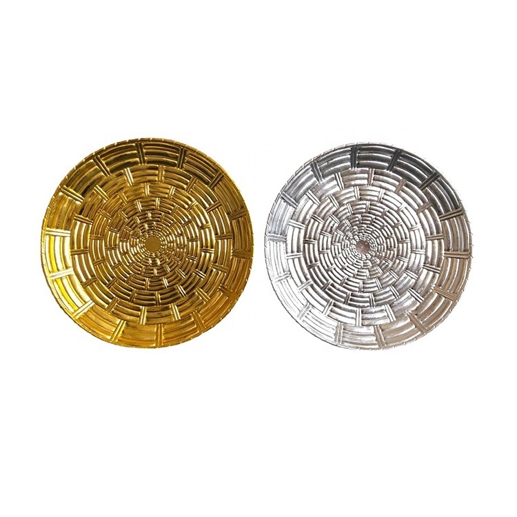 Decorative plastic woven plates charger round rustic weddings party gold rattan charger plates