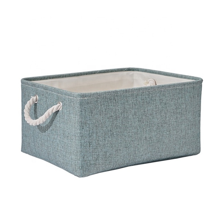 Folding portable fabric storage bins with handles organizing foldable storage baskets for shelves