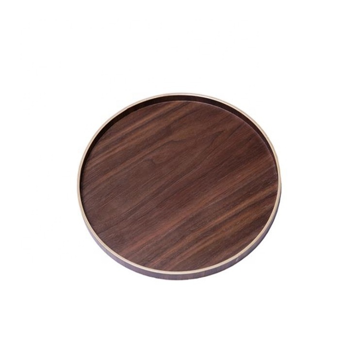 Wooden tray high quality natural round shape black walnut wood serving tray for hotel