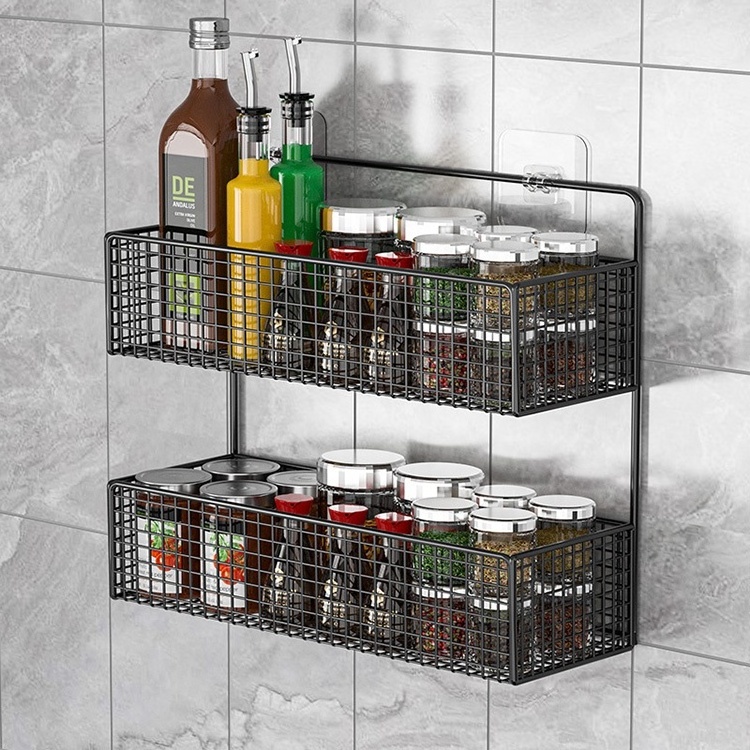 Kitchen shelf with hooks wall mount storage mesh bin rack metal hanging wire basket for storage