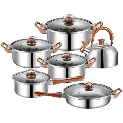 12 pcs triply kitchenware non-stick stainless steel cookware removable water boiler kitchen utensils cooking pots and pans set