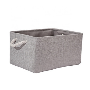 Folding portable fabric storage bins with handles organizing foldable storage baskets for shelves