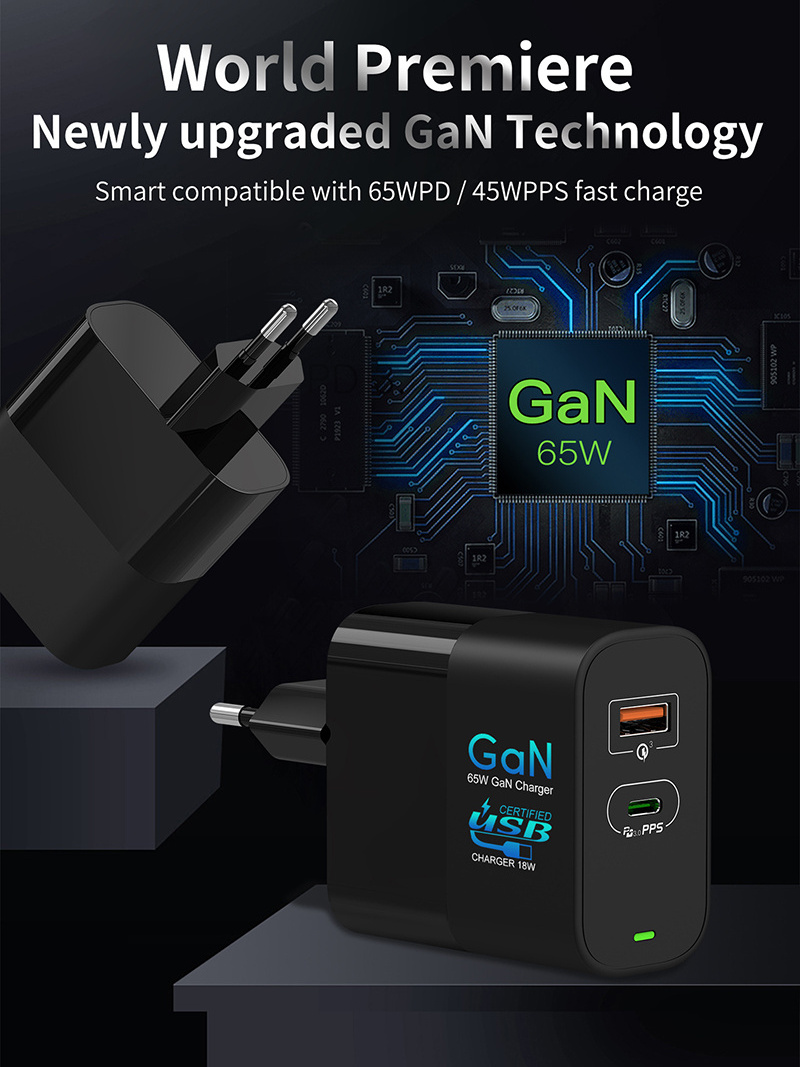 Mini 65W GaN PD Charger QC4.0 PD Fast Charge 65W GaN Mobile Phone Charger PPS PD45W Wall Charger Adapter for Samsung Galaxy