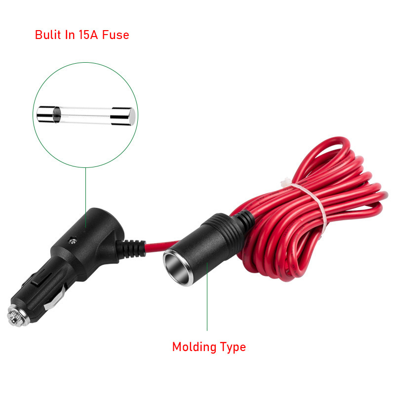 Wholesales 15A Car Cigar Cigarette Lighter Male Female Extension Cable Built in Fuse With Push Button Switch 12V 24V 5Meter