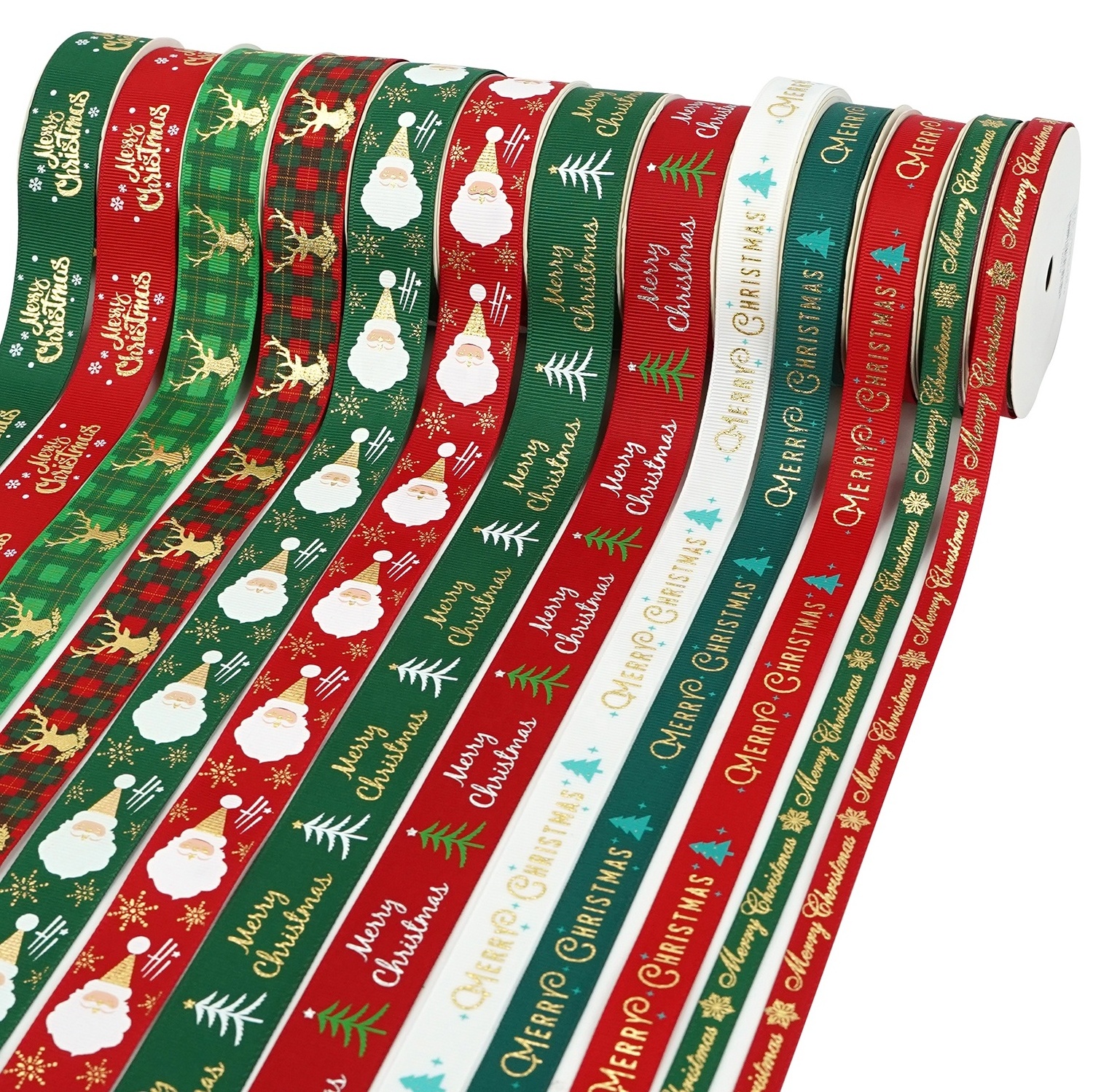 Midi Ribbons Hot Sale 100 yards/roll Snowman Deer Ribbon Satin Grosgrain Merry Christmas Ribbon for Gifts Decoration