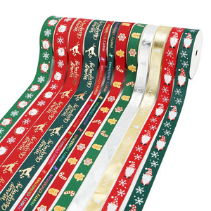 Midi Ribbons Hot Sale 100 yards/roll Snowman Deer Ribbon Satin Grosgrain Merry Christmas Ribbon for Gifts Decoration