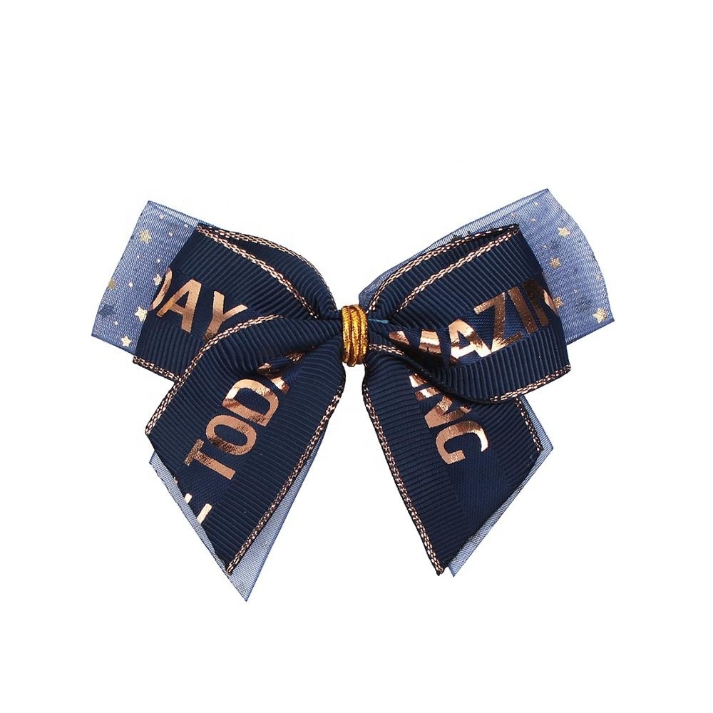 Midi Customized Brand Print Luxury Gift Wrapping Pull Bow Wine Bottle Neck Decorative Pre Tied Gift Flower Ribbon Bows