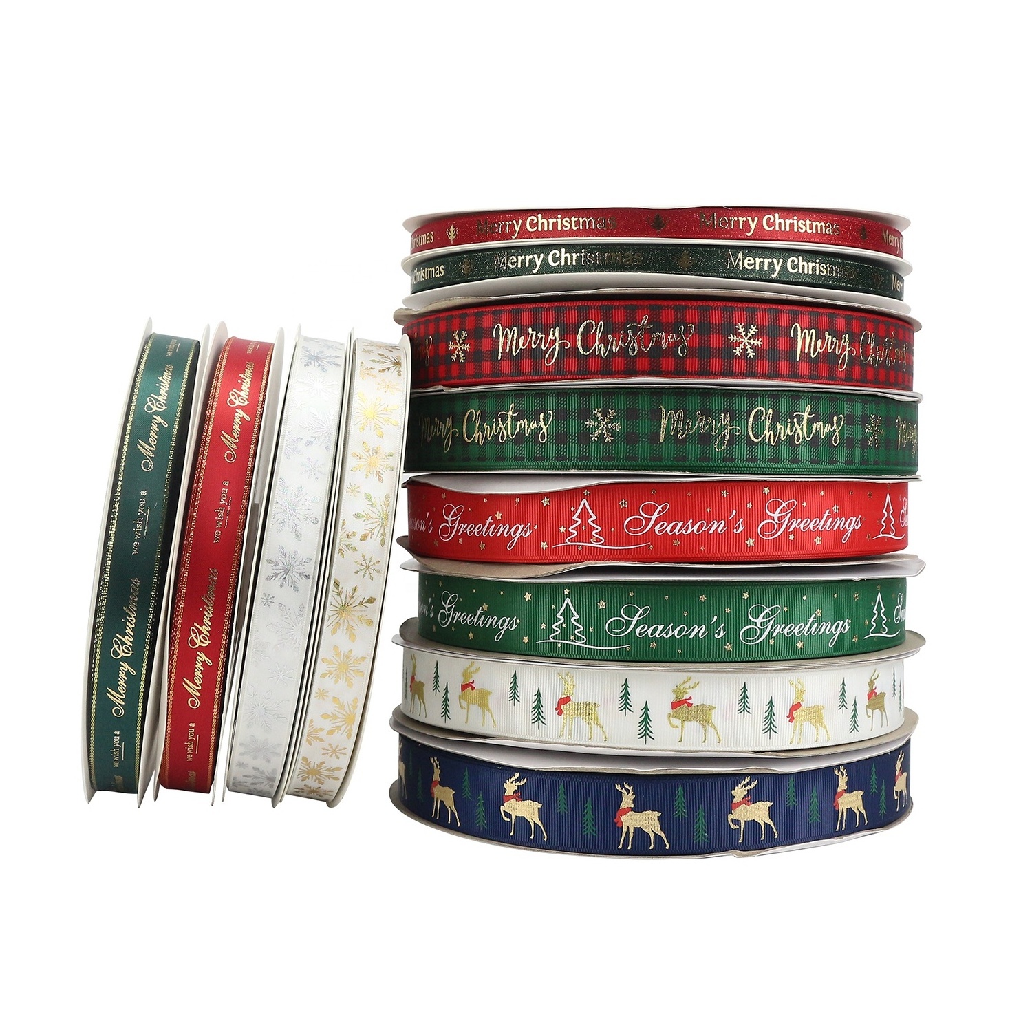 Midi Ribbons Hot Sale 100 yards/roll Snowman Deer Ribbon Satin Grosgrain Merry Christmas Ribbon for Gifts Decoration