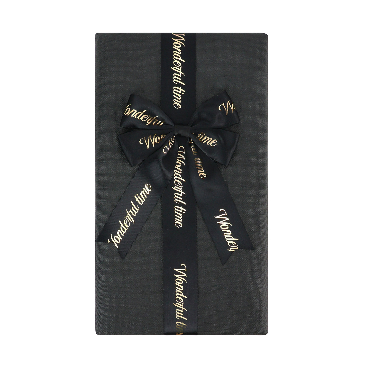 High Quality Custom Printed Box Decoration Pre-tied Elastic Satin Black Ribbon Bow with Logo For Gift Box