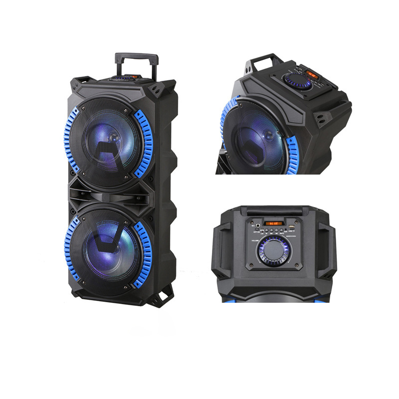 Double 8 Inch Portable Speaker System USA Hot Selling Party Cheap Big bass Loud DJ trolley Speaker With USB And LED Light