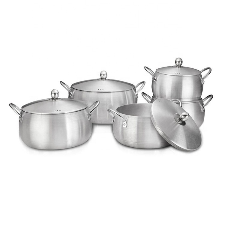 10 pieces Aluminum Cookware Set Africa Cooking Pots Brushed Stainless Steel Large Stew Pot