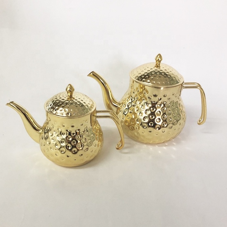 2 Layer Tea Kettle Gold Hammered Stainless Steel Tea Milk Coffee Pot Induction Turkish 2 in 1 Teapot