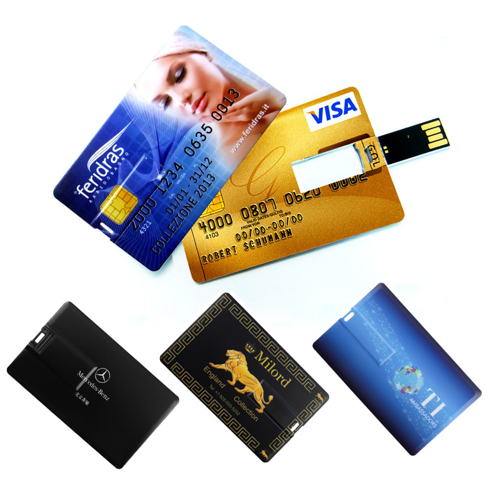 Free Sample Slim Business USB Flash Drive Custom Logo 16GB 32GB USB 2.0 Credit Card Pendrive 1G 64G 128gb 4G Promotion Gift