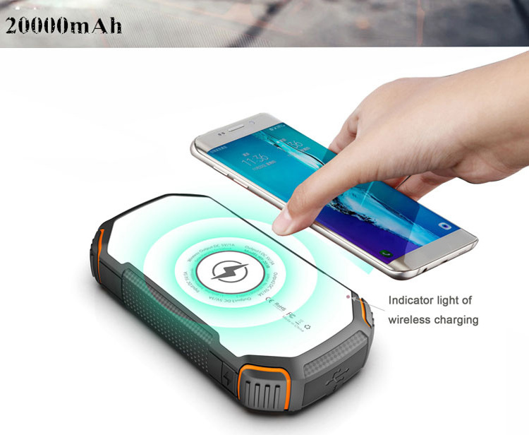 Waterproof Outdoor Solar Power Bank 20000mAh Dual USB Travel Portable Solar Mobile Phone Charger Solar Powerbanks wireless power