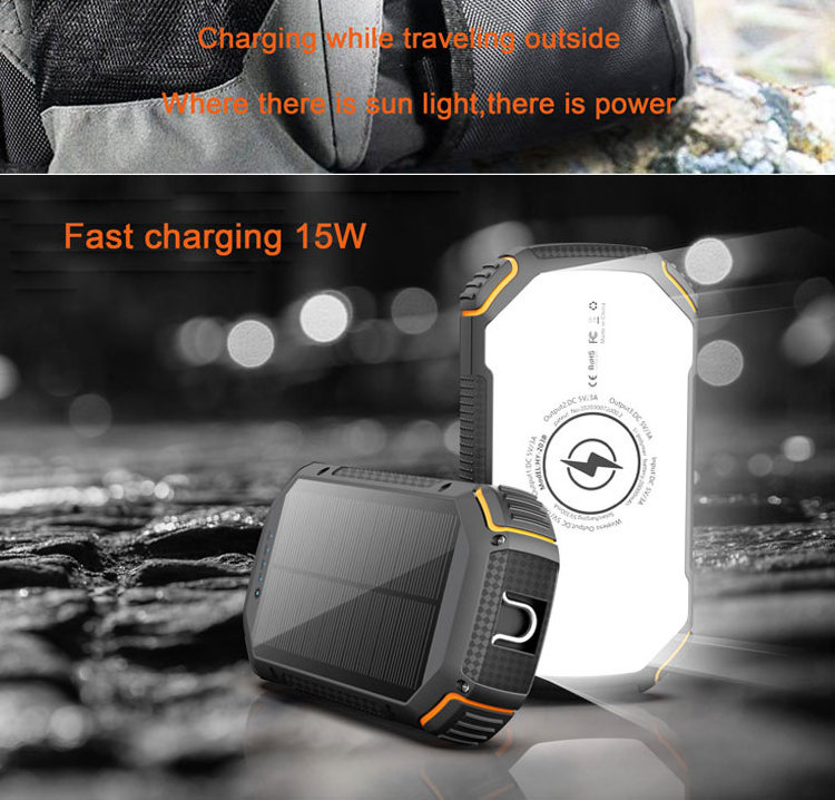 Waterproof Outdoor Solar Power Bank 20000mAh Dual USB Travel Portable Solar Mobile Phone Charger Solar Powerbanks wireless power