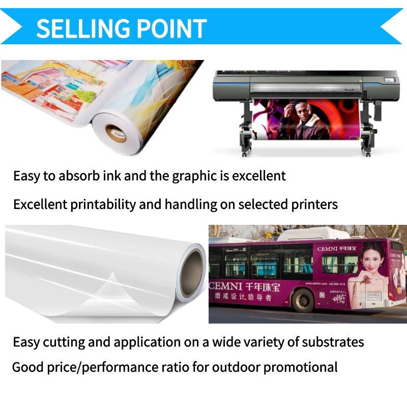 140g Eco Solvent Inkjet Digital Printing Adhesive Vinyl Roll White Permanent/Removable for PVC Paper Fabric Materials