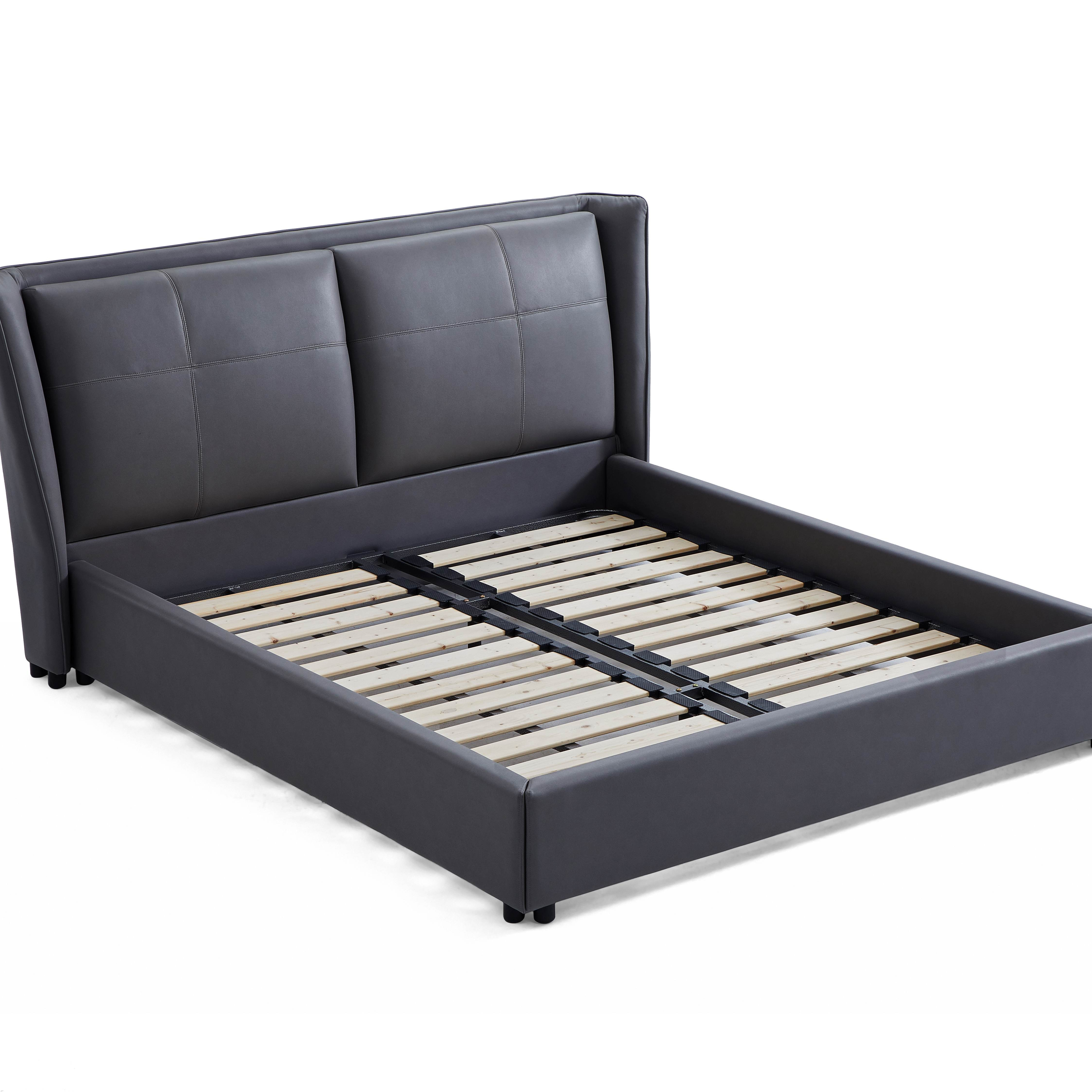 Modern design bedroom furniture queen king size wooden bed frame dark grey fabric upholstered double bed