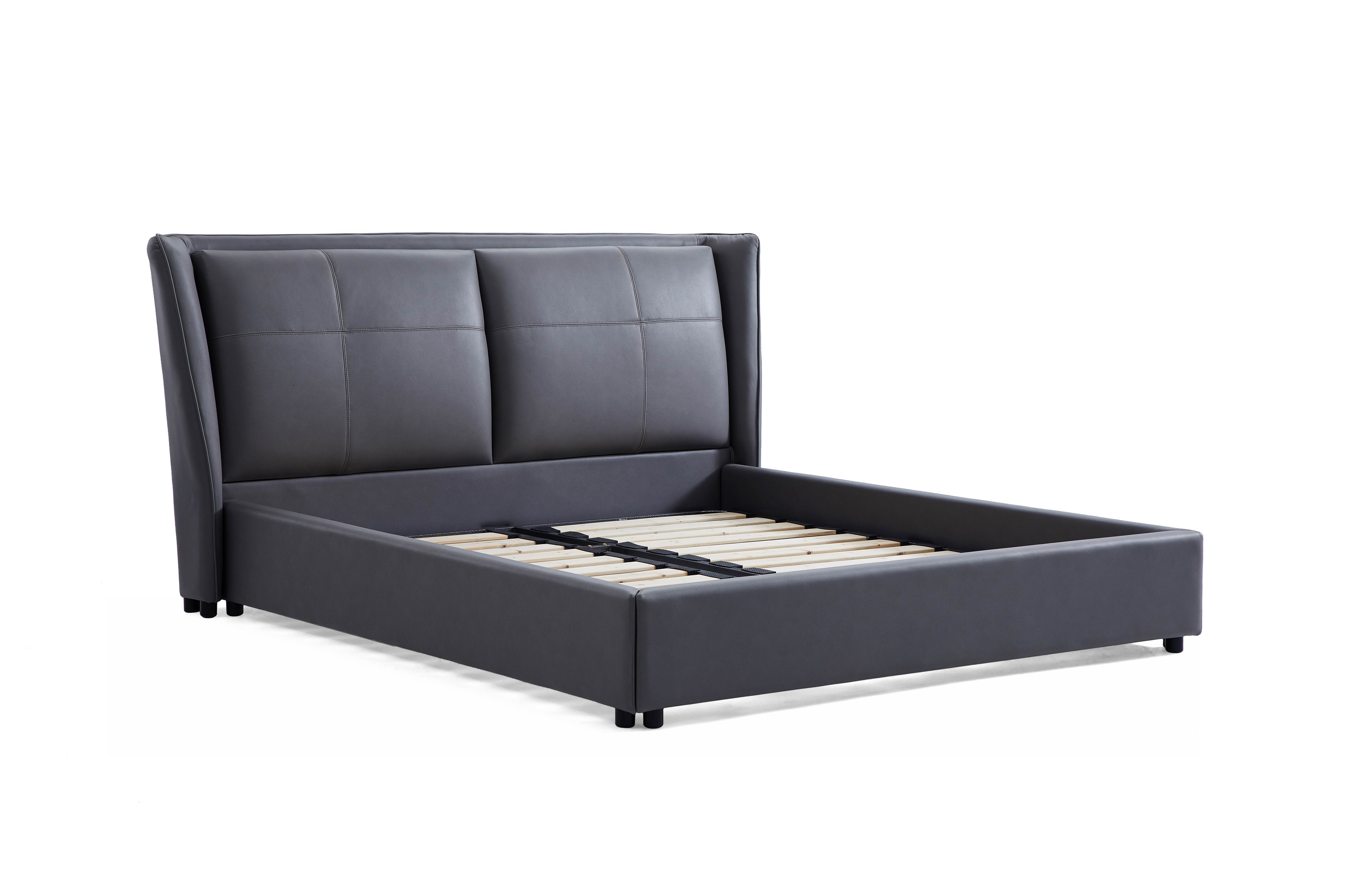 Modern design bedroom furniture queen king size wooden bed frame dark grey fabric upholstered double bed