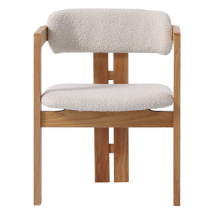 Wooden Leg  Boucle Accent Lamb Wool Dining Chair For Hotel Nordic Style Living Room Furniture Modern Lounge Single Sofa Chair