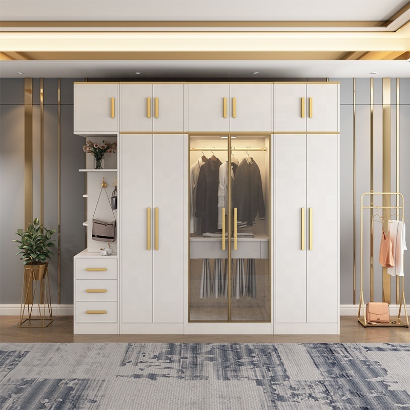 Bedroom Use Closet Swing Door Space Saving Customized Modular Wardrobes Modern Chinese Durable Combination Golden