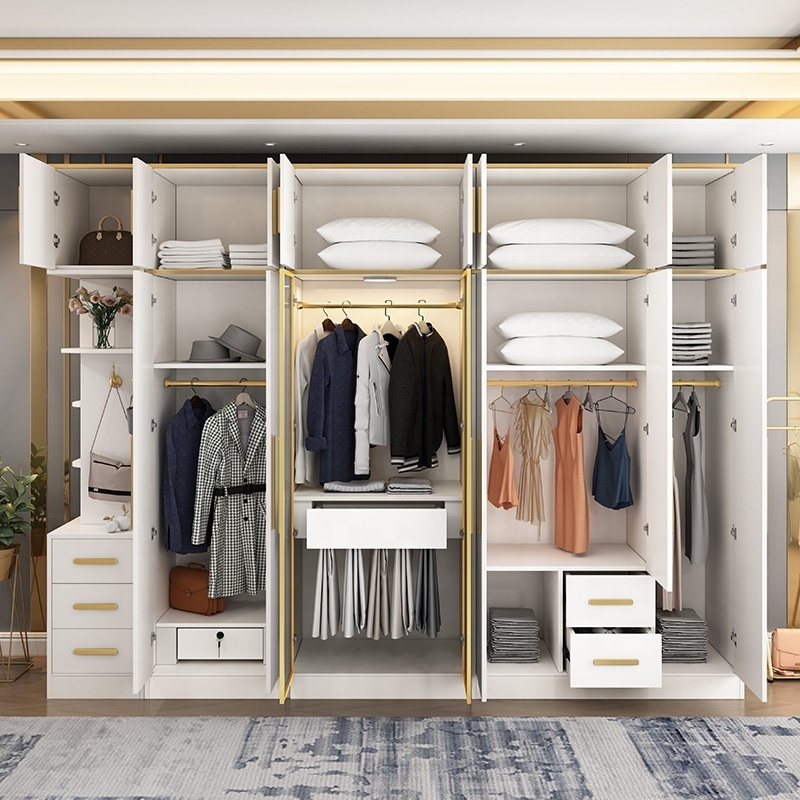 Bedroom Use Closet Swing Door Space Saving Customized Modular Wardrobes Modern Chinese Durable Combination Golden