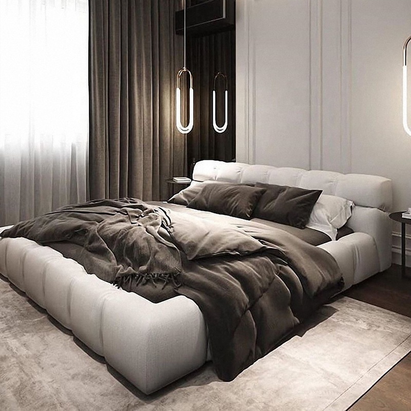 Luxury canvas contracted bed  bedroom furniture  leather bed Spring coil twin double queen king full size bed and foam mattress