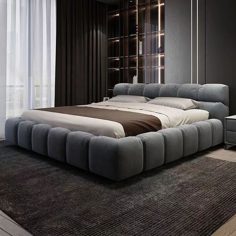 Luxury canvas contracted bed  bedroom furniture  leather bed Spring coil twin double queen king full size bed and foam mattress