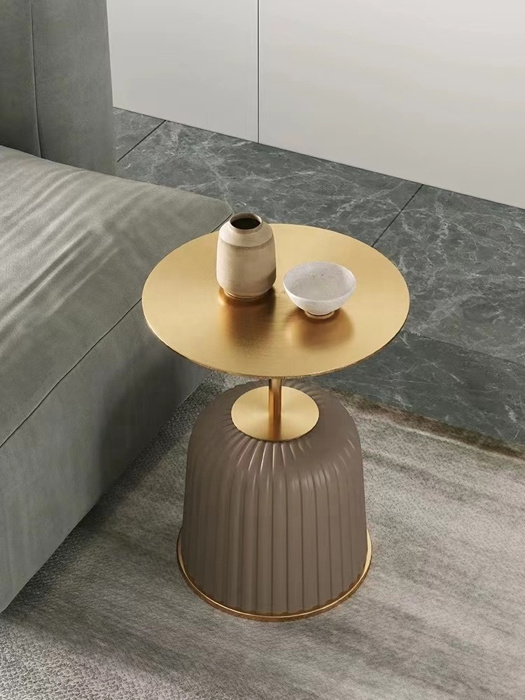 MIDOSO New simple coffee table stainless steel titanium gold leather decorative tea table