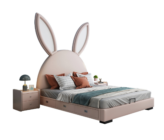 Modern cute children's bed bedroom furniture pink Rabbit ear leather bed 1.2m kids beds