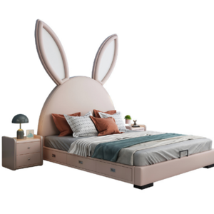 Modern cute children's bed bedroom furniture pink Rabbit ear leather bed 1.2m kids beds