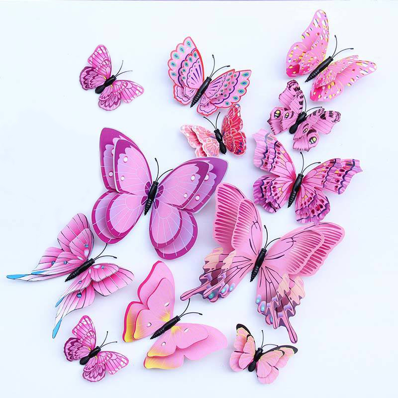 Hot selling pink wall art and decor stickers for living room kids room butterfly wall stickers