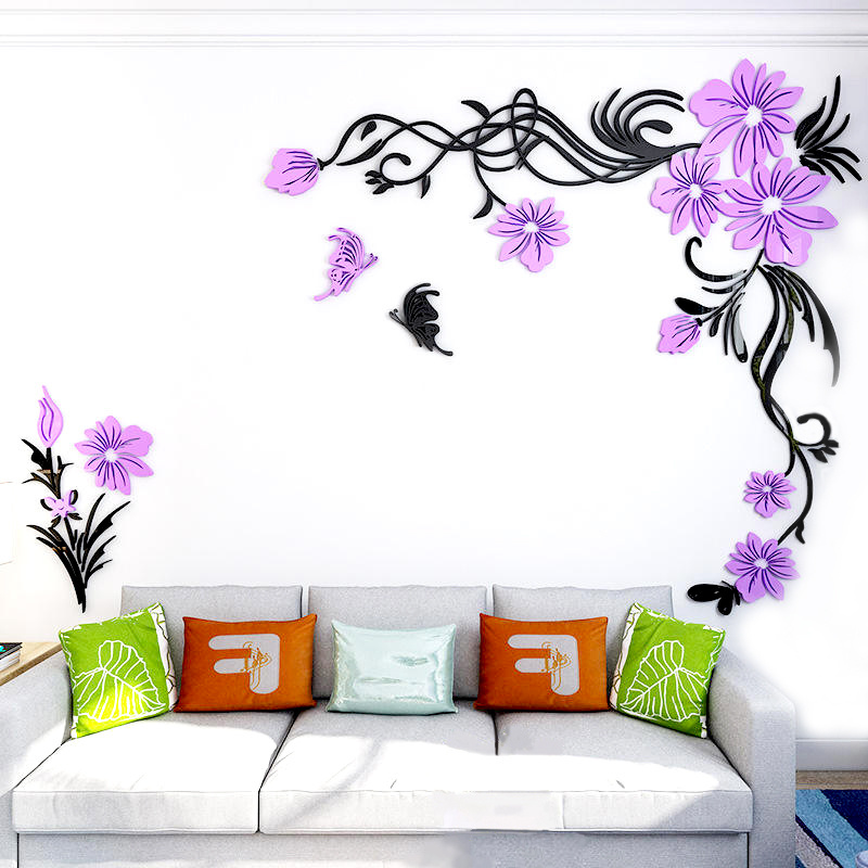 Self adhesive wall sticker acrylic flower nursery large size wall decal for living room nursery school decoration