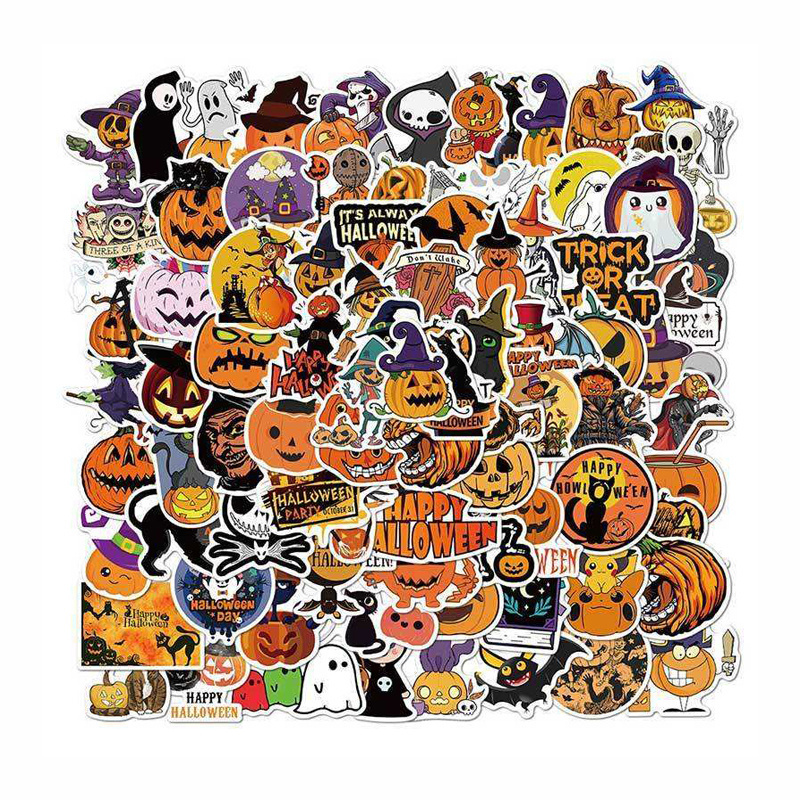 Pumpkin Bat Ghost Kawaii Festival Decal Sticker Waterproof Adhesive Party Decoration Halloween Stickers