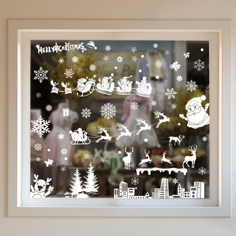 Hot Sale Snow House Christmas Hanging Ball Glass Window Decoration Snow Moose Stickers Window Christmas Stickers