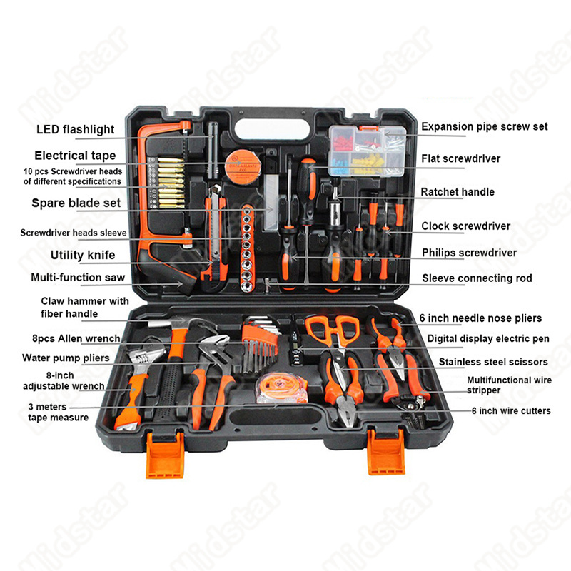 Midstar 102 pcs woodworking electrician manual hardware toolbox set gift kit home use hardware kit maintenance hand tools kit