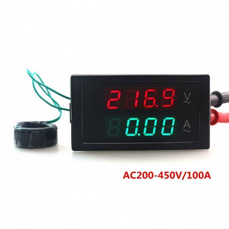 Digital AC Voltmeter Ammeter 200~ 450V 100A Power Energy Meter Current Monitor HD Color Screen 180 Degrees Flawless LED CT Coil